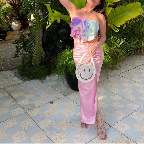 💕 ZARA PINK SATIN SIDE RUCHED SLIT MIDI SKIRT! - Picture 5 of 16